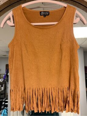 Fringe Tank Top Faux Suede Western Cowgirl Small